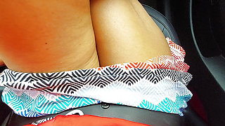 Stepmom wears high heels and teases her stepson in the car on the way to work in the morning