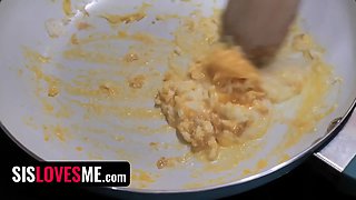 Curvy step sis Dana Wolf gives step bro a bj in the kitchen point of view fashion - sislovesme