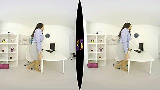 Leggy Brunette - Busty British Brunette Solo Striptease In The Office
