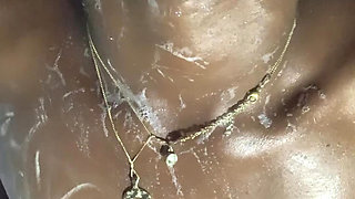 HOT ebony teen enjoys touching her boobs