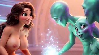 Sexy babe gets fucked by three aliens at once
