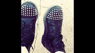 Hog warts Jumper and crazy spike boots in a local park flashing