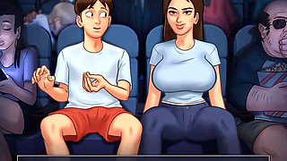 Summertime saga: stepbrother fingers his stepsister in the cinema