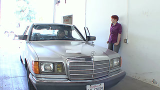 Garage Lesbians on the Car Hood - Curvy Short-haired Redhead Licks the Blonde Mechanic