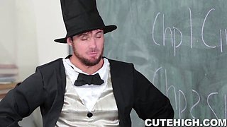 Brunette teen with tattoos takes on history teacher in hardcore reality roleplay