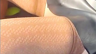 Flashing in Car at Leather Mini Skirt No Pantie