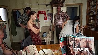 Monster Cock Gangbang: Husband Watches Wife and Stepdaughter Get Rough Anal Fuck