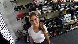 POV babe fucked by BWC in office of the pawnshop after BJ