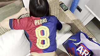 Asian Football Girl in Jersey Got Caught and Punished by Creampie