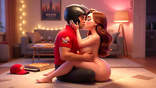Pizza Delivery Leads to Passionate Helmet-On Night of Desire and Connection (AI generated)