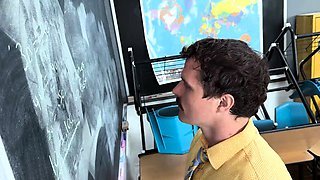 Hardcore classroom threesome for slutty shameless teen