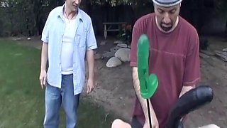 Lesbian MILF Stretched Wide by Giant Sex Toys Outdoors