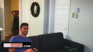 Lovely teen Alex Montenegro gets blindfolded and gets a surprise dick in his mouth