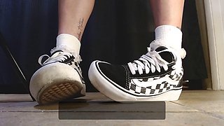 Lesbian College Brunettes Ruffled Socks in Vans Sneakers
