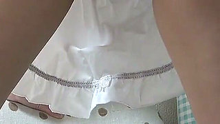 Watch Naked Apron Maid From Under the Desk, Big Tits Japanese Girl Sit on Chair in Mini Skirt Thong Panties and High Stockings