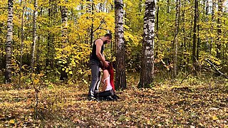 Spanked and fucked in the autumn forest: student gets what