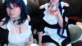 Amateur brunette lesbians finger pussies after party