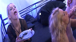 Blondes Suck Cock and Get Cum on Tits