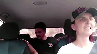 Slutty Latinas crowded car sex while driving