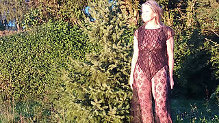 Granny Is Wearing a Sheer Bodysuit Outside