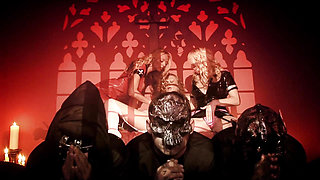 Two dudes in costume bang three eager whores in a dungeon