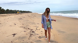 Blonde with Big Tits Walking Topless Outdoor