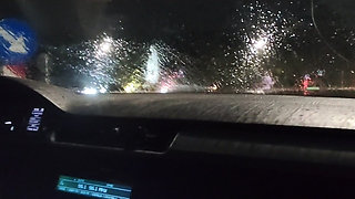Almost caught! He jerks off in traffic in front of me, I love watching. Big cumshot!  Part 2