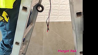 Wife Cheats with Technician While Cuckold Husband Knocks on Door