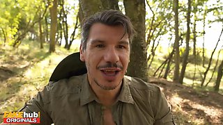 Denis Marti & her massive knockers get a wild outdoor fuck in fake campground