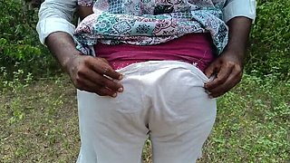 Outdoor Blowjob and Breast Licking with Tamil Aunty Threesome in Jungle