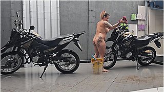 A Promiscuous Married Woman Works At A Car Wash Completely Naked To Attract More Customers