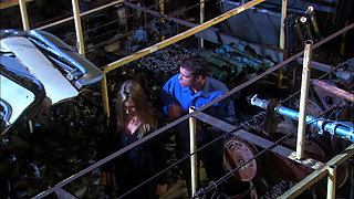 Hot girl gets fucked in the garage after sucking a mechanics huge dick