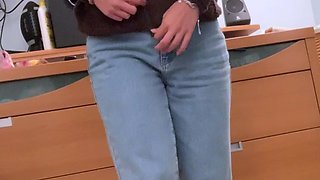 Brunette amateur babe strips off and masturbates