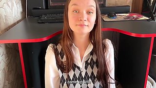 Stepdaughter Prevents Stepfather Play A Computer Game. But She Sucks Dick Well With A Swallow