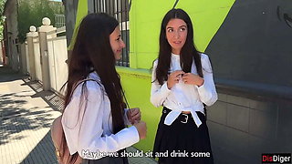 College Girls Katty West & Kate Rich Skip Study for Public Street Blowbang - Double Blowjob & Cum Swallow
