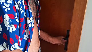 Old and mature fucks young babe in the bathroom!