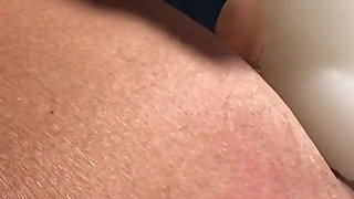 Closeup Big White Dildo Play MILF Brunette with Glasses