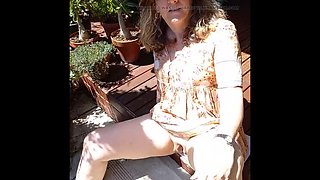 Mature Blonde Amateur Suns Her Bald Pink Pussy Outdoor Close Up Spread