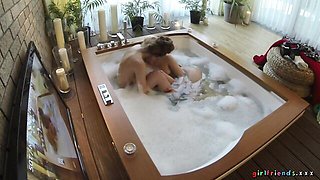 Sweet lesbian play in the soapy bathtub with a hot girlfriend Eufrat Mai