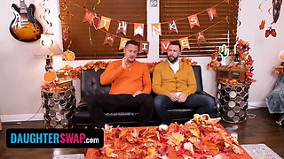 Daughterswap - wild step daughters have a crazy group sex with their step-dads on thanksgiving