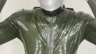 Gagged Latex Girl Tapes Her Mouth and Had an Intense Orgasm