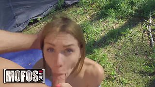 Fit amateur with small tits Mia Bandin gets fucked outdoors
