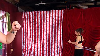 Amateur teens lick pussy and have fun in reality gangbang