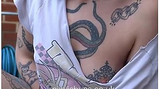 Tatted Plays With Pussy Outside While She Smokes