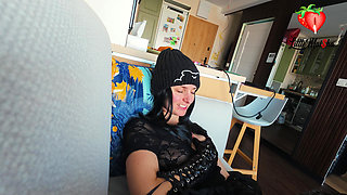 Emo Girl First Gives Blowjob on the Beach and Then Gets Fucked at Home