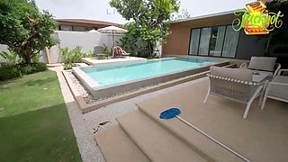 Petite Redhead Gets Fucked Hard by Pool Cleaner