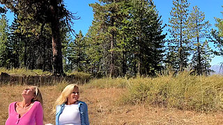 Two Big Titty MILFs Tanning Seduce a Hiker to Get a Shared Creampie