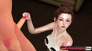 Big Tits College Girl Asuka Sakino in Pantyhose - Indulge in Handjob for Big Dick Stroking, Close up Frenulum Licking