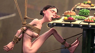 Skinny Girl in Rope Bondage - Non-stop Feeding Session
