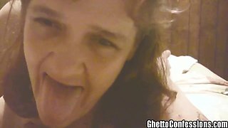 Busty Big-Tits Brunette Granny with Plump Phat Ass Deepthroats Thick Cock in Ghetto Whore